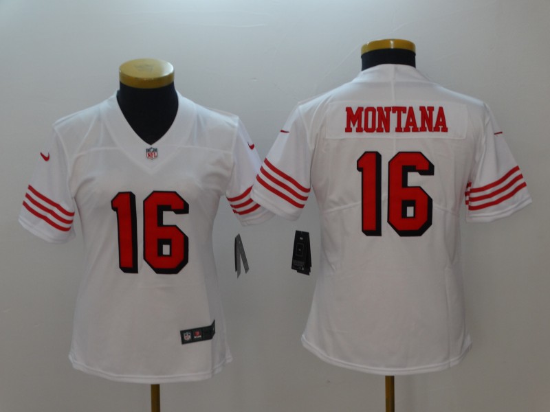 Women San Francisco 49ers #16 Montana White Color Rush Nike Vapor Untouchable Limited Playe NFL Jerseys->women nfl jersey->Women Jersey